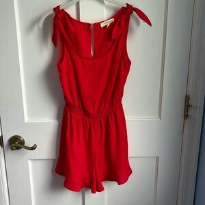 Women’s Red Tie Smocked Waist Ruffle Hem Sleeveless Scoop Neck Romper - size XS